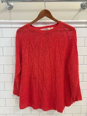 Anthropologie Rosie Neira Linen Cotton Cable Knit Sweater Oversized Medium